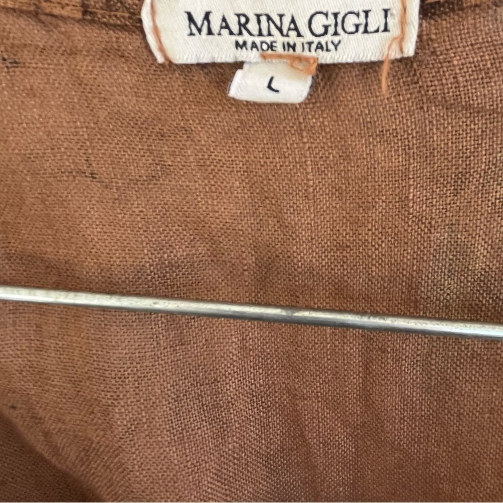 Vintage 80’s Maria Gigli Italy Linen Dress Floral Earth Brown Blue Tropical Sz L - Picture 10 of 14